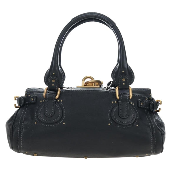 Chloe Paddington Hand Bag Leather Black Gold Tone Auth 196199V