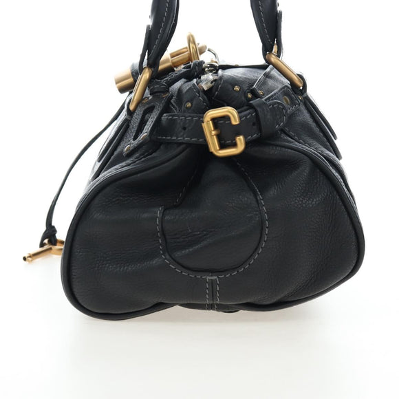 Chloe Paddington Hand Bag Leather Black Gold Tone Auth 196199V