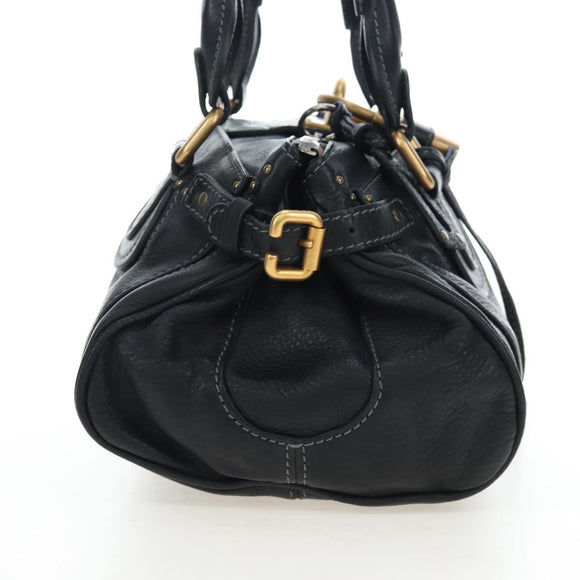 Chloe Paddington Hand Bag Leather Black Gold Tone Auth 196199V