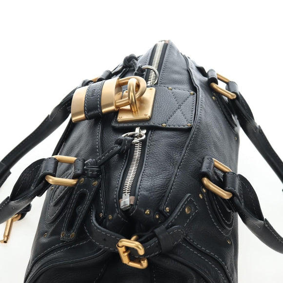 Chloe Paddington Hand Bag Leather Black Gold Tone Auth 196199V
