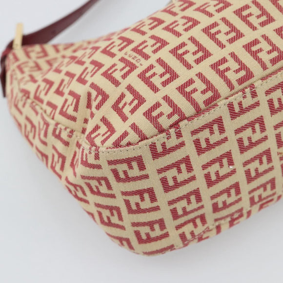 FENDI Zucchino Canvas Shoulder Bag Red Gold Tone 8BR036 Auth 196201A