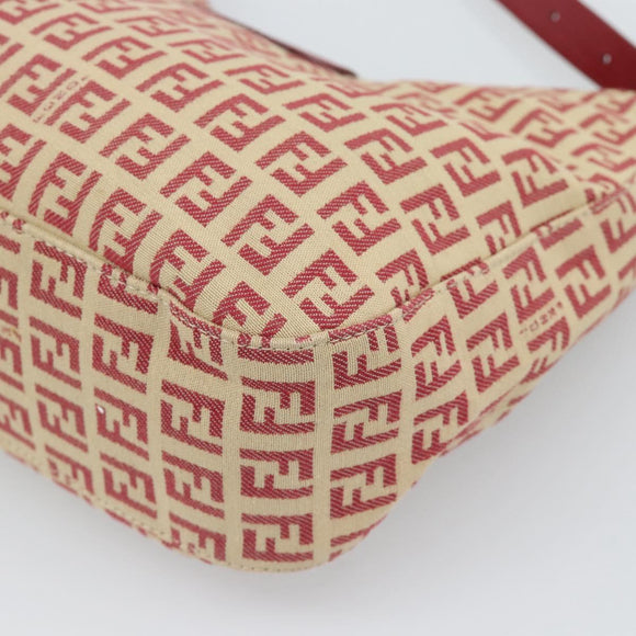 FENDI Zucchino Canvas Shoulder Bag Red Gold Tone 8BR036 Auth 196201A