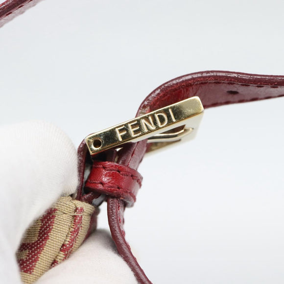 FENDI Zucchino Canvas Shoulder Bag Red Gold Tone 8BR036 Auth 196201A
