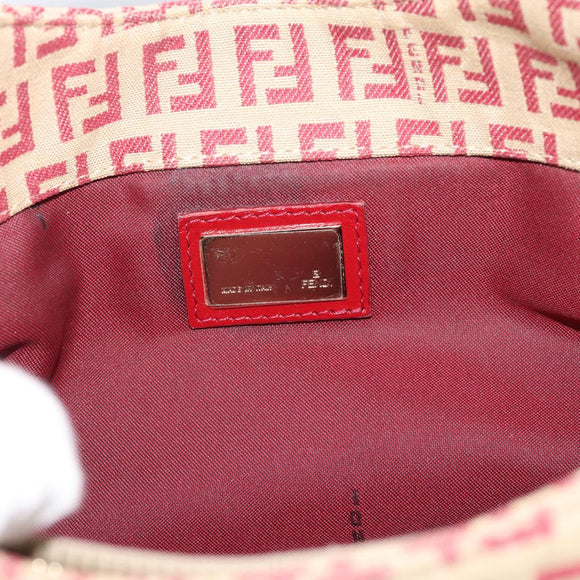FENDI Zucchino Canvas Shoulder Bag Red Gold Tone 8BR036 Auth 196201A