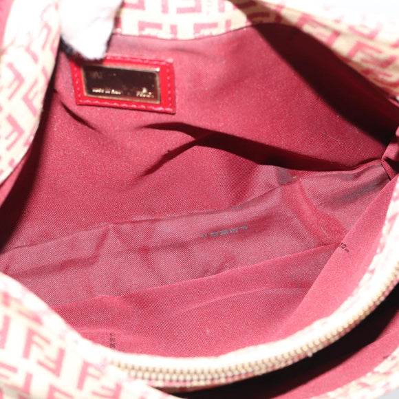 FENDI Zucchino Canvas Shoulder Bag Red Gold Tone 8BR036 Auth 196201A