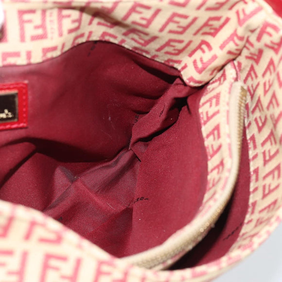 FENDI Zucchino Canvas Shoulder Bag Red Gold Tone 8BR036 Auth 196201A