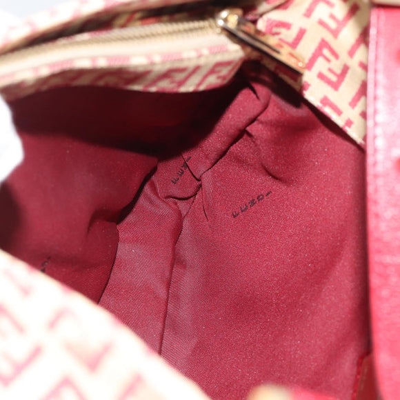 FENDI Zucchino Canvas Shoulder Bag Red Gold Tone 8BR036 Auth 196201A