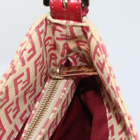 FENDI Zucchino Canvas Shoulder Bag Red Gold Tone 8BR036 Auth 196201A