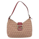 FENDI Zucchino Canvas Shoulder Bag Red Gold Tone 8BR036 Auth 196201A-13