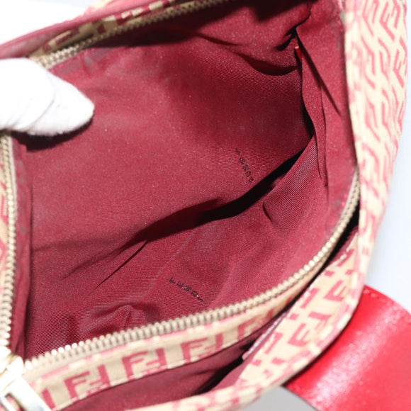 FENDI Zucchino Canvas Shoulder Bag Red Gold Tone 8BR036 Auth 196201A
