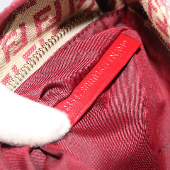 FENDI Zucchino Canvas Shoulder Bag Red Gold Tone 8BR036 Auth 196201A