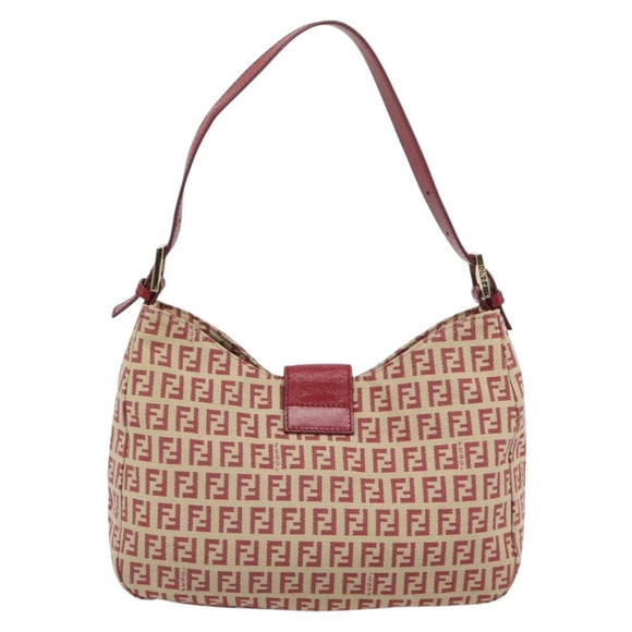 FENDI Zucchino Canvas Shoulder Bag Red Gold Tone 8BR036 Auth 196201A