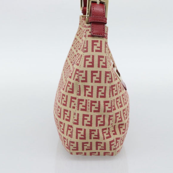 FENDI Zucchino Canvas Shoulder Bag Red Gold Tone 8BR036 Auth 196201A