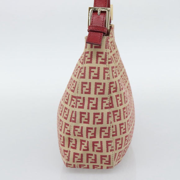 FENDI Zucchino Canvas Shoulder Bag Red Gold Tone 8BR036 Auth 196201A