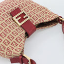 FENDI Zucchino Canvas Shoulder Bag Red Gold Tone 8BR036 Auth 196201A-6