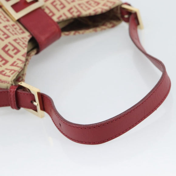 FENDI Zucchino Canvas Shoulder Bag Red Gold Tone 8BR036 Auth 196201A