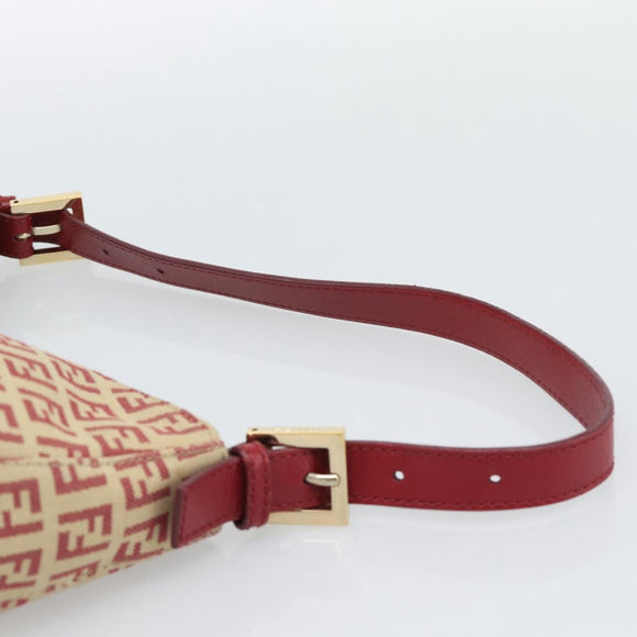 FENDI Zucchino Canvas Shoulder Bag Red Gold Tone 8BR036 Auth 196201A