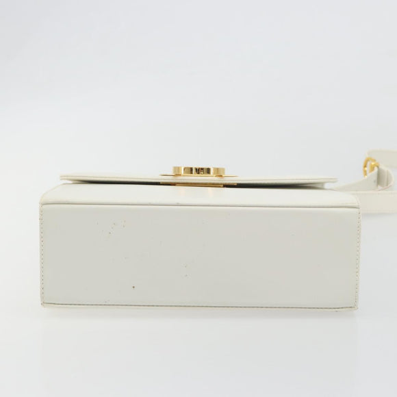 Salvatore Ferragamo Gancini Shoulder Bag Leather White Gold Tone Auth 196208