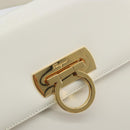 Salvatore Ferragamo Gancini Shoulder Bag Leather White Gold Tone Auth 196208-17