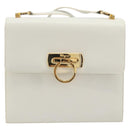Salvatore Ferragamo Gancini Shoulder Bag Leather White Gold Tone Auth 196208-13
