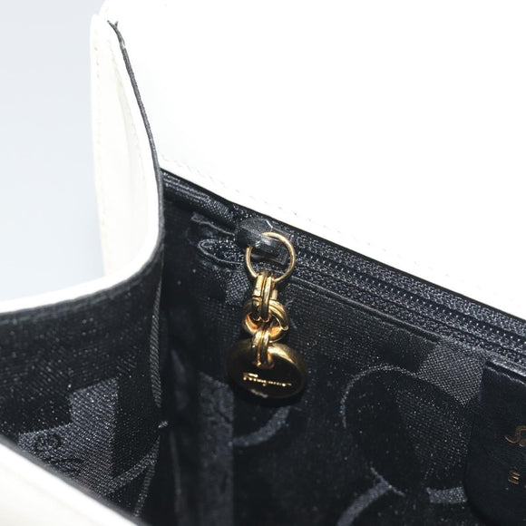 Salvatore Ferragamo Gancini Shoulder Bag Leather White Gold Tone Auth 196208