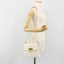 Salvatore Ferragamo Gancini Shoulder Bag Leather White Gold Tone Auth 196208-23