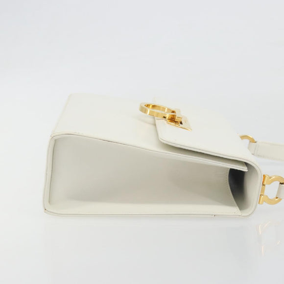 Salvatore Ferragamo Gancini Shoulder Bag Leather White Gold Tone Auth 196208