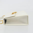 Salvatore Ferragamo Gancini Shoulder Bag Leather White Gold Tone Auth 196208-4