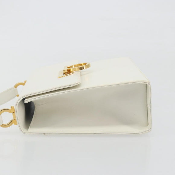 Salvatore Ferragamo Gancini Shoulder Bag Leather White Gold Tone Auth 196208