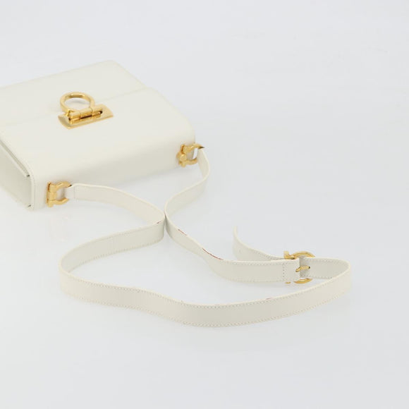 Salvatore Ferragamo Gancini Shoulder Bag Leather White Gold Tone Auth 196208