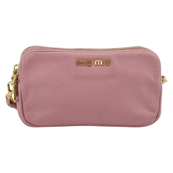 Miu Miu Shoulder Bag Leather Pink Gold Tone Auth 196211