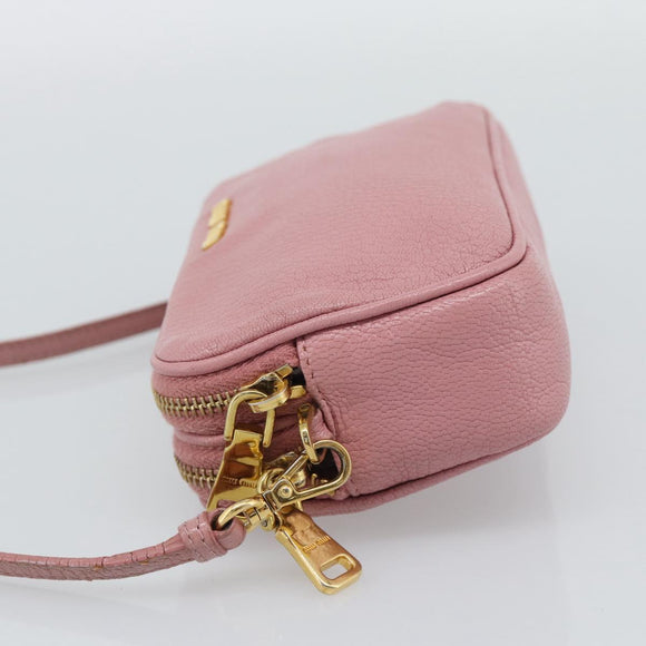 Miu Miu Shoulder Bag Leather Pink Gold Tone Auth 196211