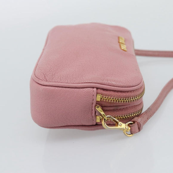 Miu Miu Shoulder Bag Leather Pink Gold Tone Auth 196211