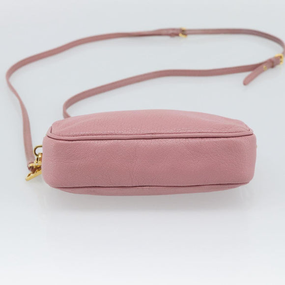 Miu Miu Shoulder Bag Leather Pink Gold Tone Auth 196211