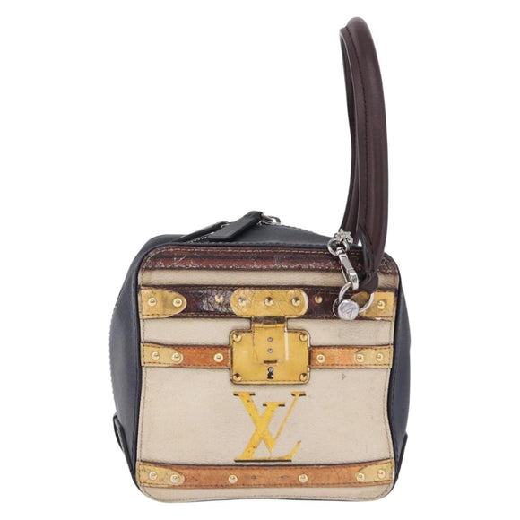 LOUIS VUITTON Trompe l'oeil Hand Bag Leather Navy Silver M52350 LV Auth 196213
