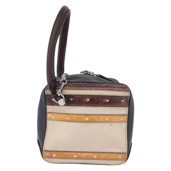 LOUIS VUITTON Trompe l'oeil Hand Bag Leather Navy Silver M52350 LV Auth 196213