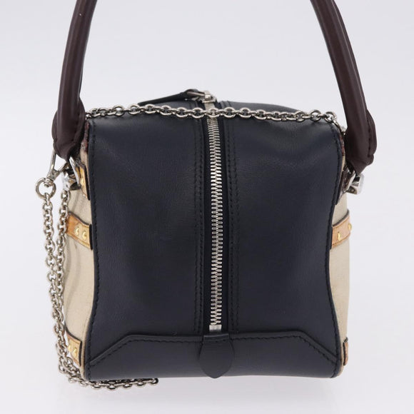 LOUIS VUITTON Trompe l'oeil Hand Bag Leather Navy Silver M52350 LV Auth 196213