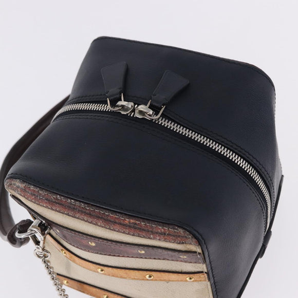 LOUIS VUITTON Trompe l'oeil Hand Bag Leather Navy Silver M52350 LV Auth 196213