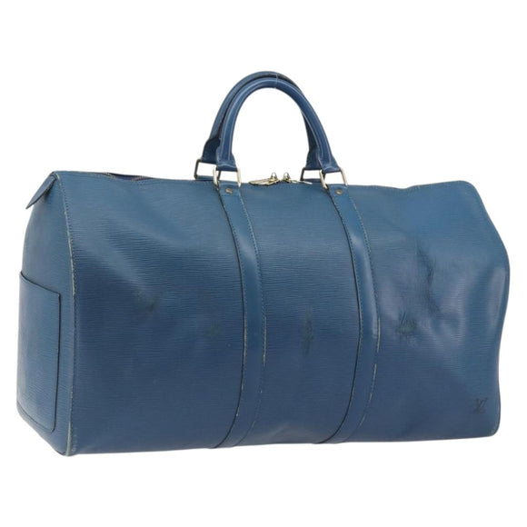 LOUIS VUITTON Epi Keepall 50 Boston Bag Blue M42965 LV Auth 196214