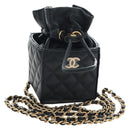 CHANEL Matelasse Chain Shoulder Pouch Lamb Skin Black Gold Tone CC Auth 196221M-1