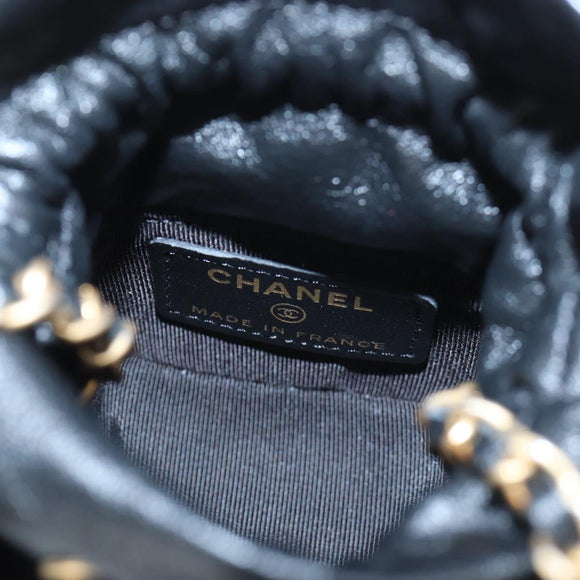CHANEL Matelasse Chain Shoulder Pouch Lamb Skin Black Gold Tone CC Auth 196221M