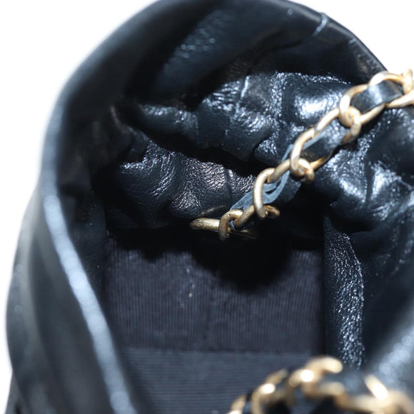 CHANEL Matelasse Chain Shoulder Pouch Lamb Skin Black Gold Tone CC Auth 196221M