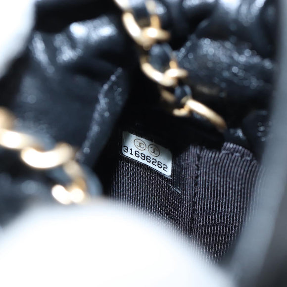 CHANEL Matelasse Chain Shoulder Pouch Lamb Skin Black Gold Tone CC Auth 196221M