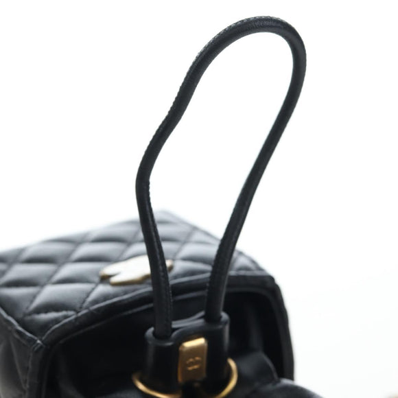 CHANEL Matelasse Chain Shoulder Pouch Lamb Skin Black Gold Tone CC Auth 196221M