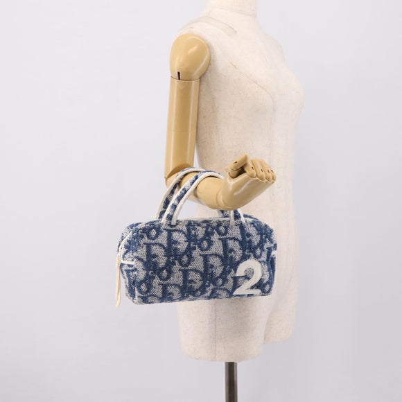 Christian Dior Trotter Canvas Hand Bag pile Blue Auth 196236A