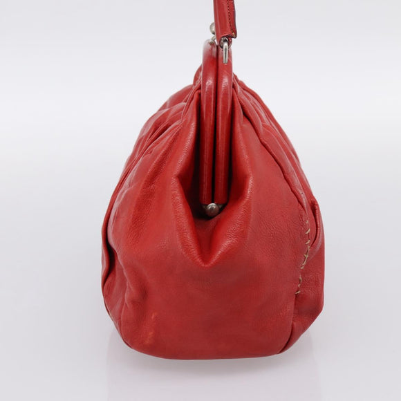 Miu Miu Hand Bag Leather Red Silver Auth 196237A