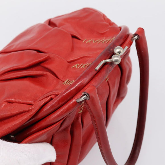 Miu Miu Hand Bag Leather Red Silver Auth 196237A