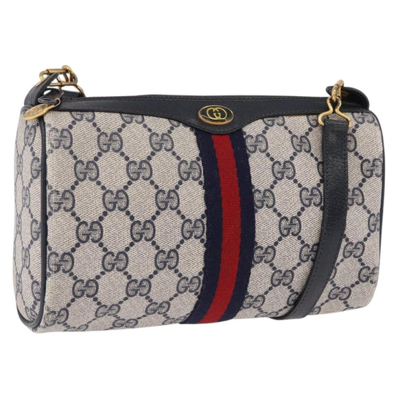 GUCCI GG Supreme Sherry Line Shoulder Bag PVC Navy Gold 89 02 018 Auth 196238
