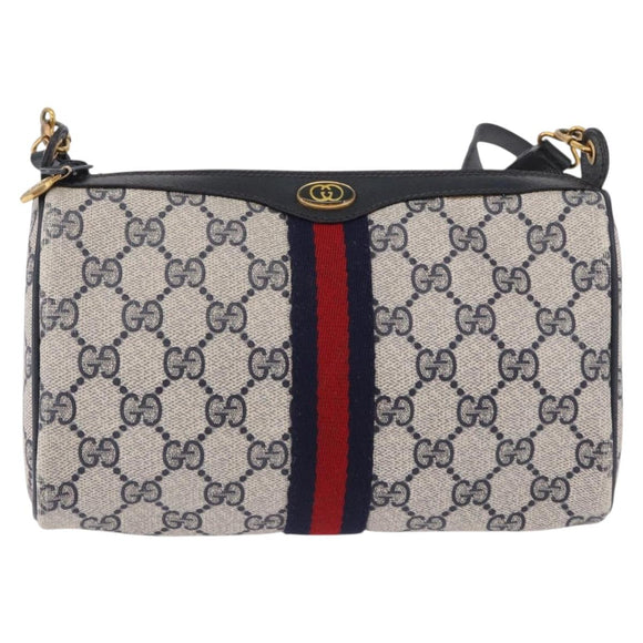 GUCCI GG Supreme Sherry Line Shoulder Bag PVC Navy Gold 89 02 018 Auth 196238