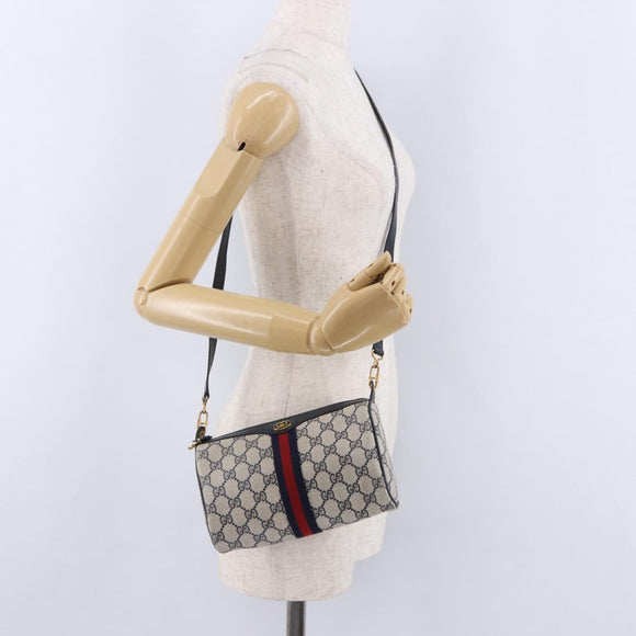 GUCCI GG Supreme Sherry Line Shoulder Bag PVC Navy Gold 89 02 018 Auth 196238